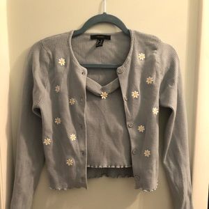 Daisy embroidered flower cardigan and cami set